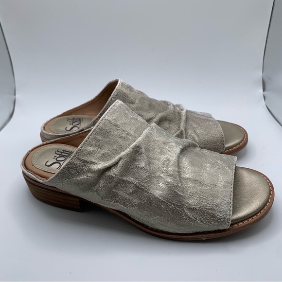 NWB Sofft Womens Size 6.5 Netta Leather Platino Metallic Slip On Sandals  1507 - Picture 3 of 8